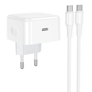 Мережевий Зарядний Пристрій Hoco C161A 1USB-C PD3.2 40W/60W+Type-C to Type-C NODA-M001580 фото