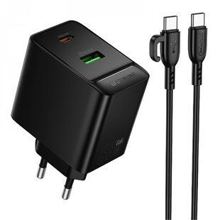 Мережевий Зарядний Пристрій Borofone BAS17A 1USB-C/1USB PD/QC 65W GAN+Type-C to Type-C NODA-M001584 фото