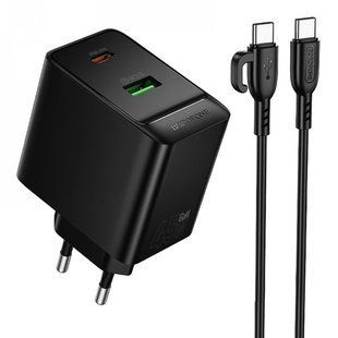 Мережевий Зарядний Пристрій Borofone BAS16A 1USB-C/1USB QC/PD 45W GAN+Type-C to Type-C NODA-M001585 фото