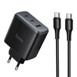 Мережевий Зарядний Пристрій Hoco C160A 2USB-C/1USB QC/PD65W+Type-C to Type-C NODA-M001520 фото
