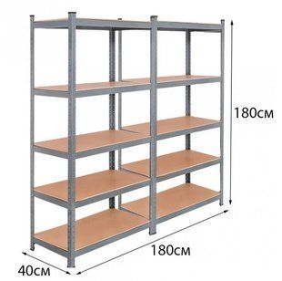 Металевий стелаж 180x180x40 см, 10 полиць МДФ 4 мм, до 1750 кг, безгвинтовий, оцинкований, 2 секції до 1750 кг NODA-P000310 фото